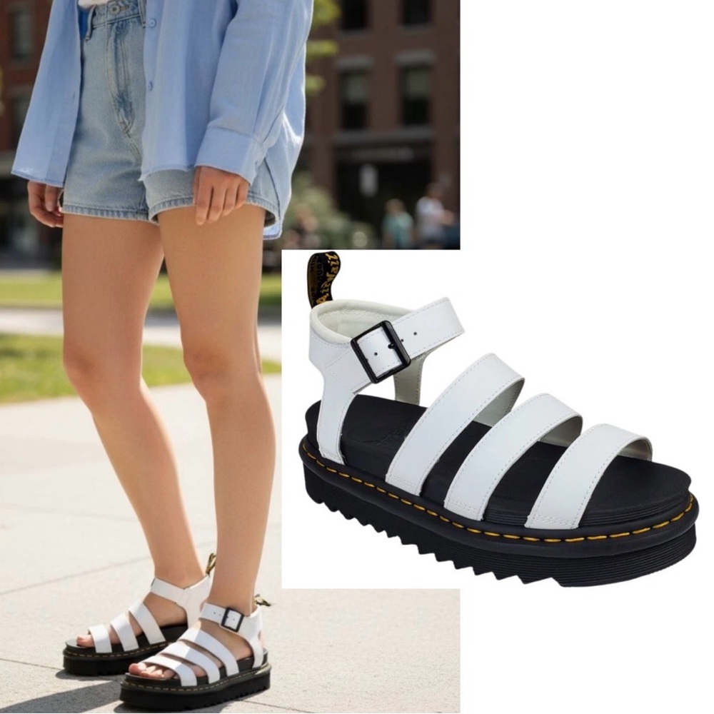 NEW DR. MARTENS BLAIR WHITE STRAPPY PLATFORM SANDALS SZ 8